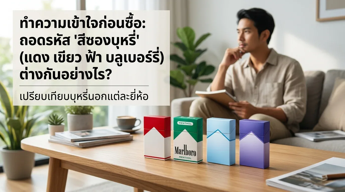 เปรียบเทียบบุหรี่นอกแต่ละยี่ห้อ - ทำความเข้าใจก่อนซื้อ: ถอดรหัส 'สีซองบุหรี่' (แดง เขียว ฟ้า บ